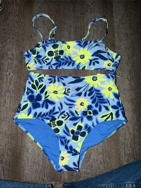 aerie Blue & Yellow Floral High-Waist Bikini Set
